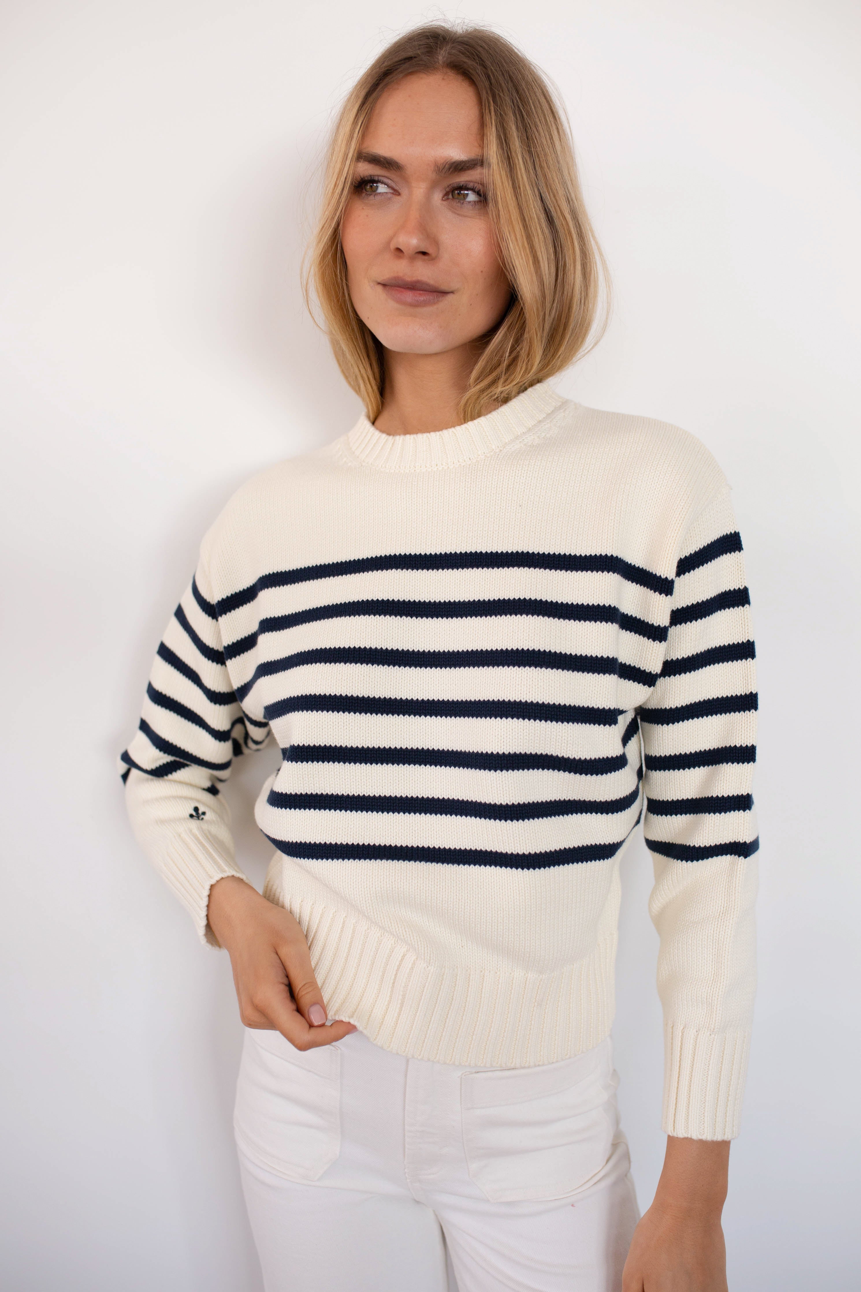 Lake Sweater - Ivory/Navy Stripe-Marea-Happy on Main