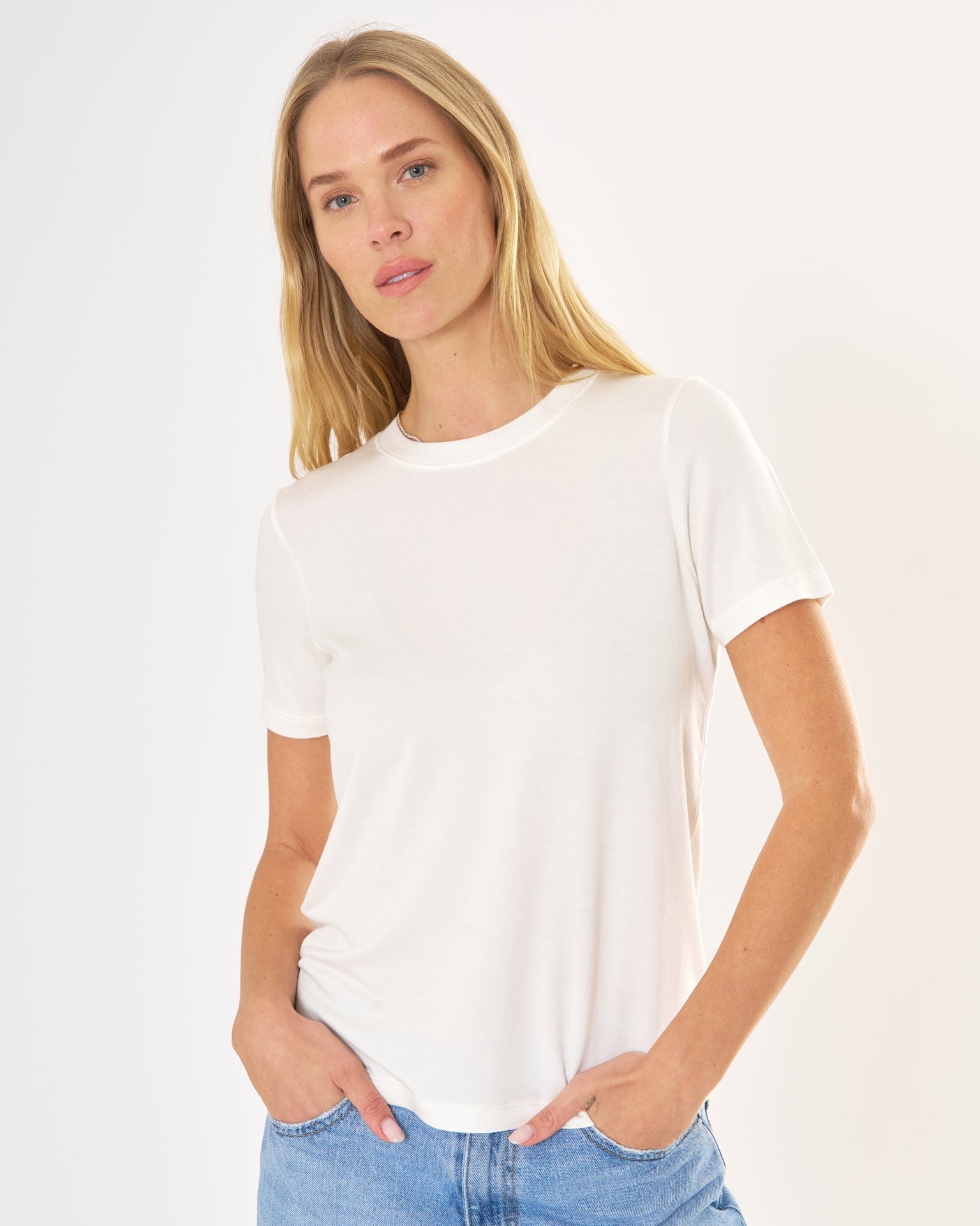 St. Tropez Crew Neck Tee - White-Maison Wheat-Happy on Main