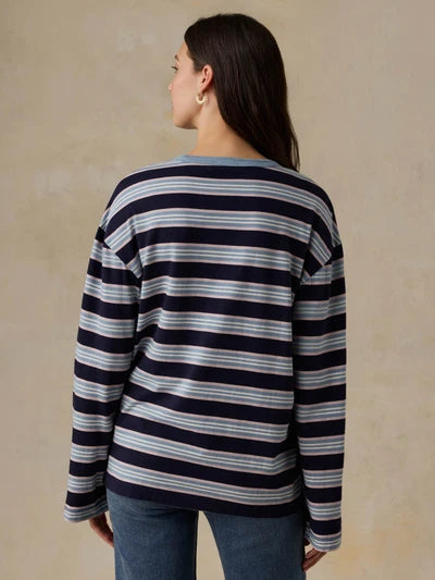 Sunwashed Long-Sleeve Retro Tee - Moonlit Tidal Stripe-Faherty-Happy on Main