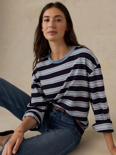 Sunwashed Long-Sleeve Retro Tee - Moonlit Tidal Stripe-Faherty-Happy on Main