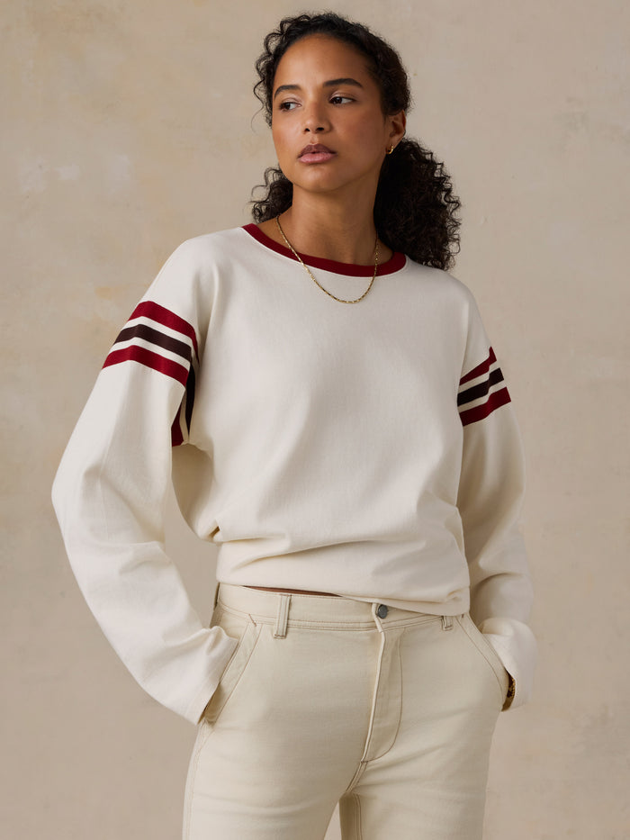 Sport Jersey Throwback LS Tee - Antique White Varsity-Faherty-Happy on Main