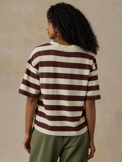 Hemp Blend Vintage Tee - Espresso Stripe-Faherty-Happy on Main