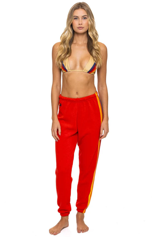5 Stripe - Womens Sweatpants - Red-Aviator Nation-Happy on Main