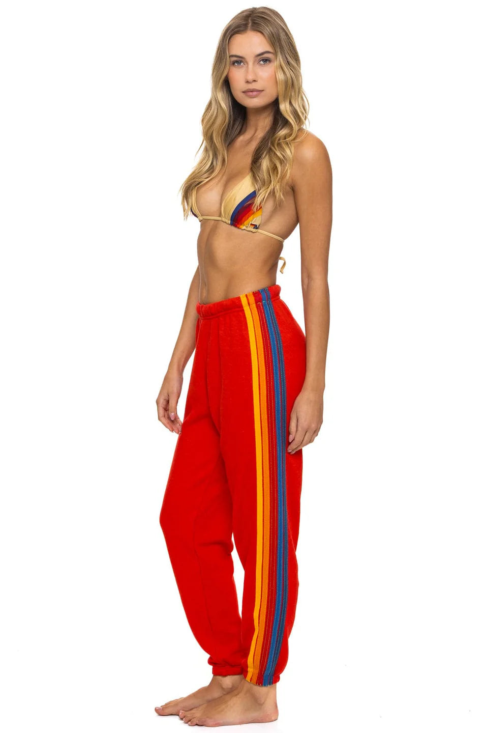 5 Stripe - Womens Sweatpants - Red-Aviator Nation-Happy on Main