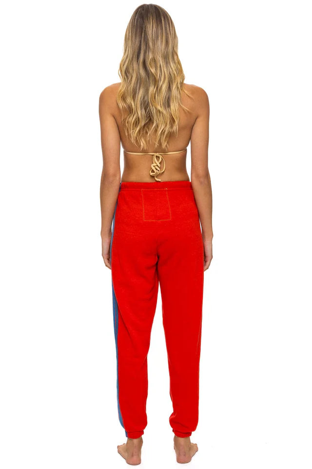 5 Stripe - Womens Sweatpants - Red-Aviator Nation-Happy on Main