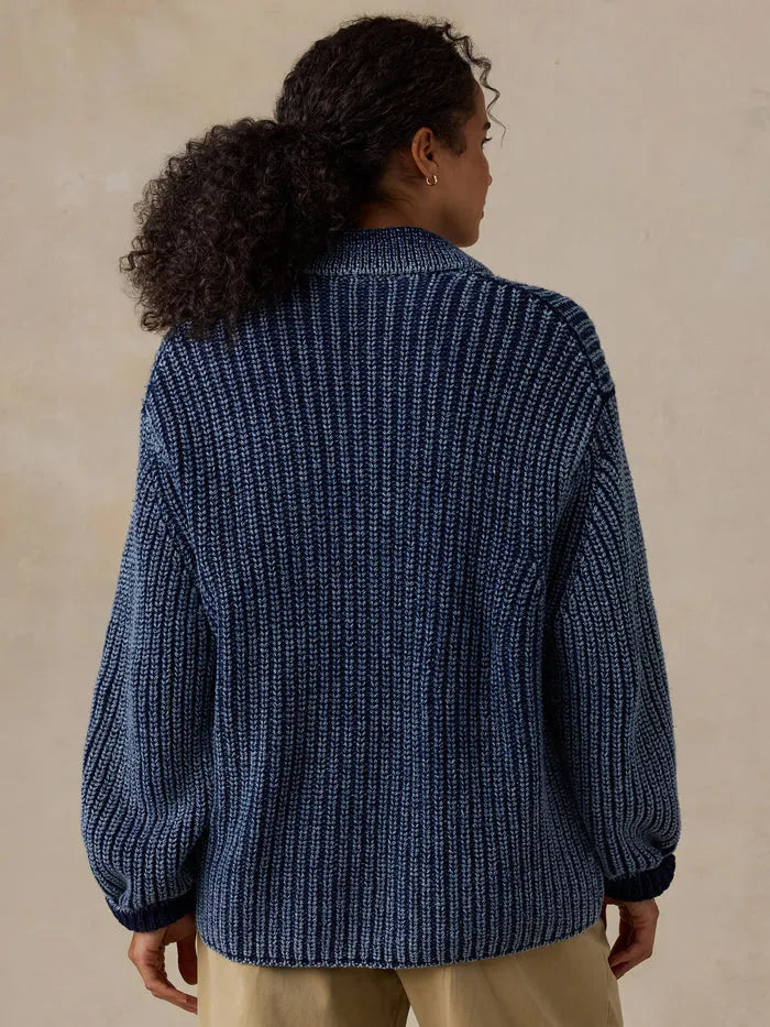 Sunwashed Indigo Cotton Lodge Cardigan - Midnight Indigo Wash-Faherty-Happy on Main