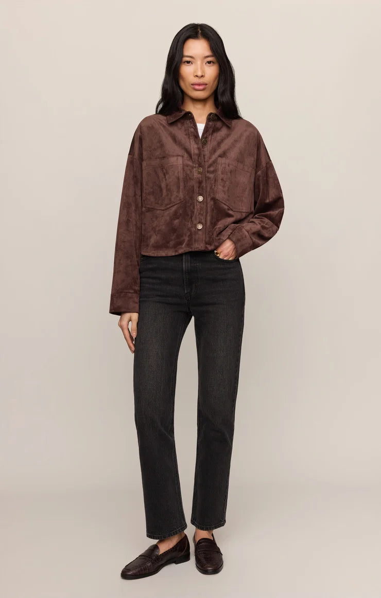 All Day Cropped Suede Jacket - Dark Chocolate-Z Supply-Happy on Main