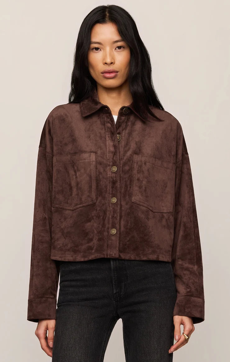 All Day Cropped Suede Jacket - Dark Chocolate-Z Supply-Happy on Main