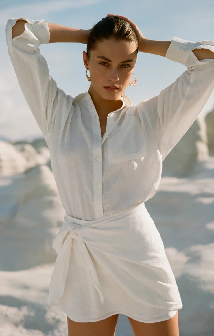 Lorna Linen Mini Skirt - White-Z Supply-Happy on Main