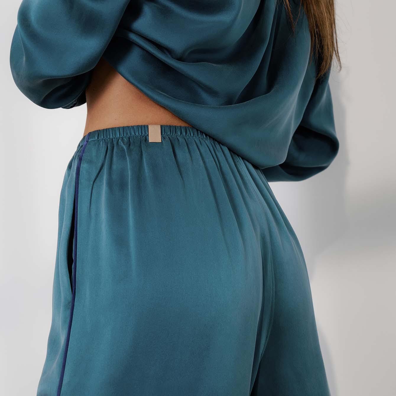 Washable Silk Piped Long Sleeve Pant Set-LUNYA-Happy on Main