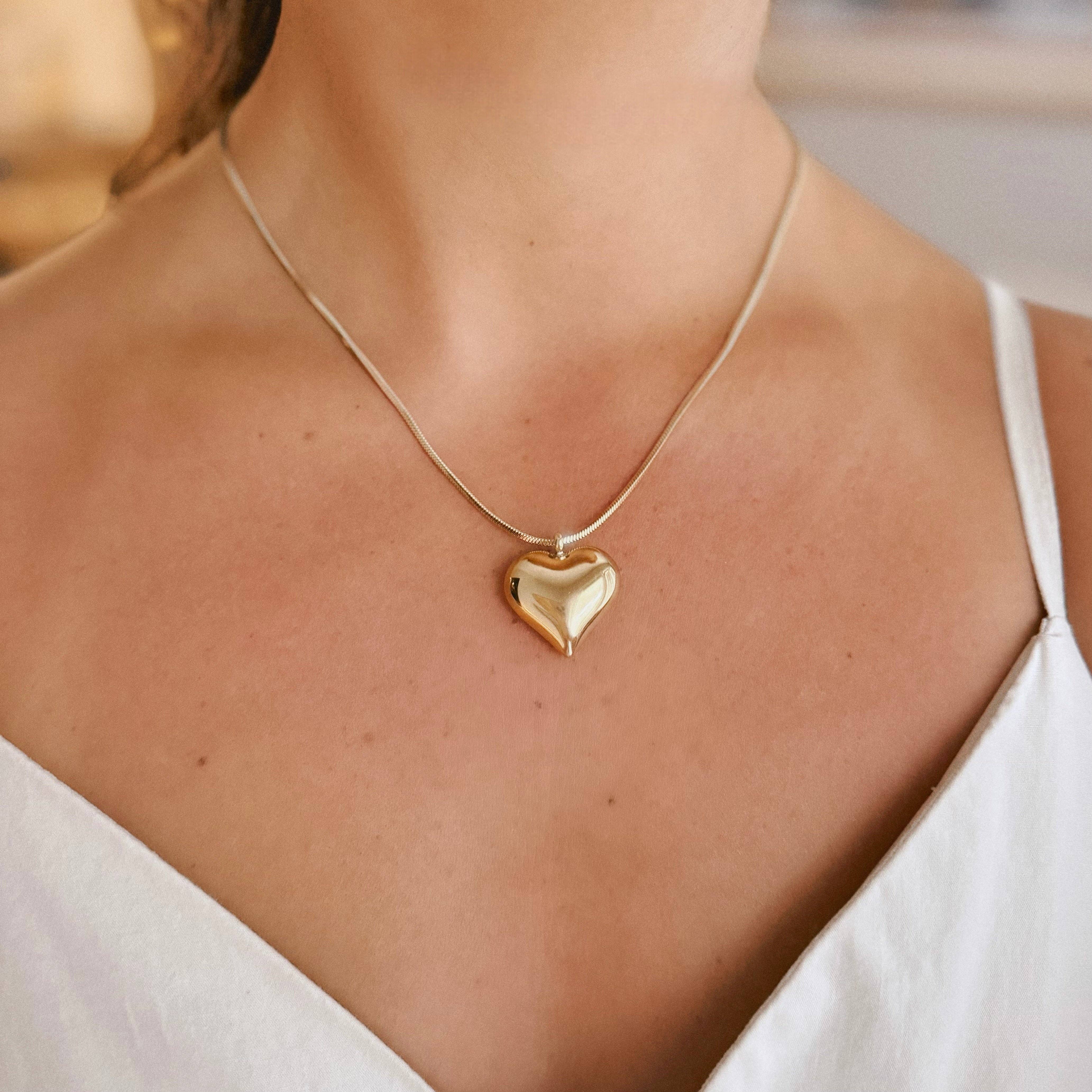 Daphne Puffy Heart Necklace-Everyday Jewelry-Happy on Main