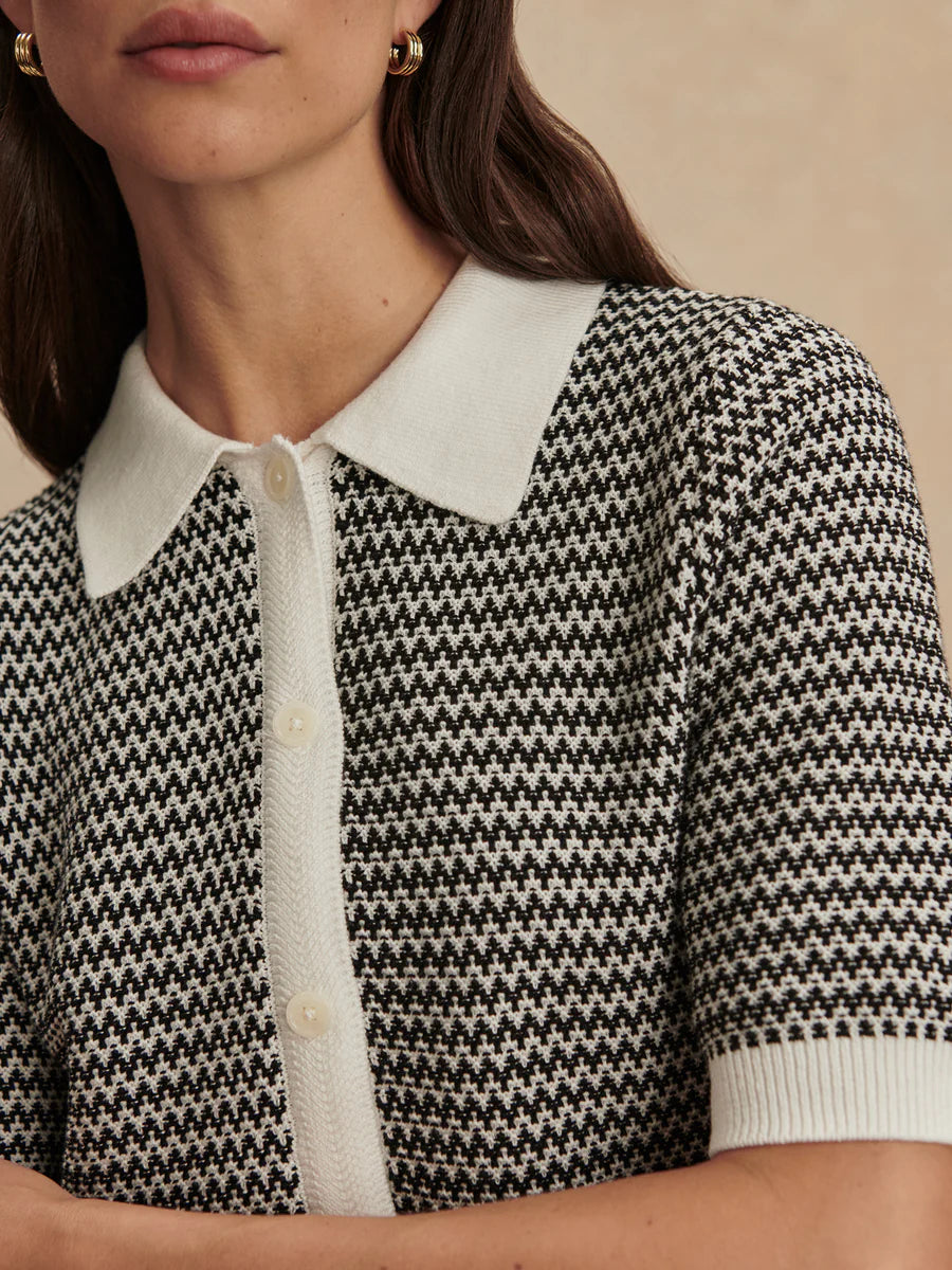 Gaelle Polo Knit Top - Snow White / Black-Varley-Happy on Main
