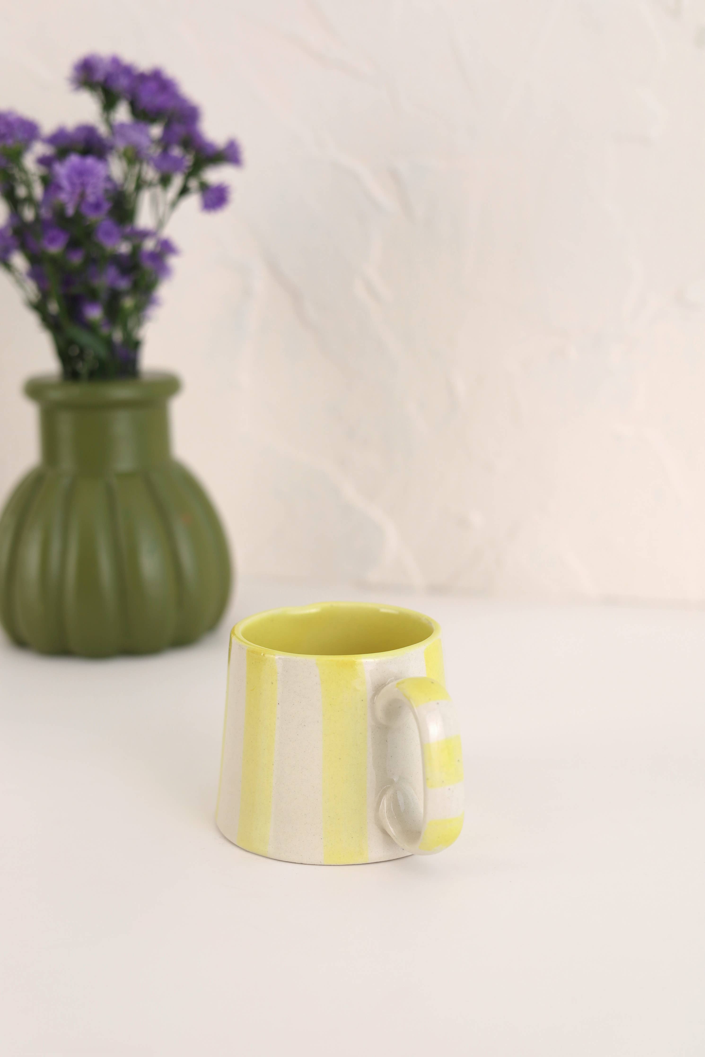 Ceramic Yellow Stripe Coffee cup- 220ml-Home Decor-Happy on Main