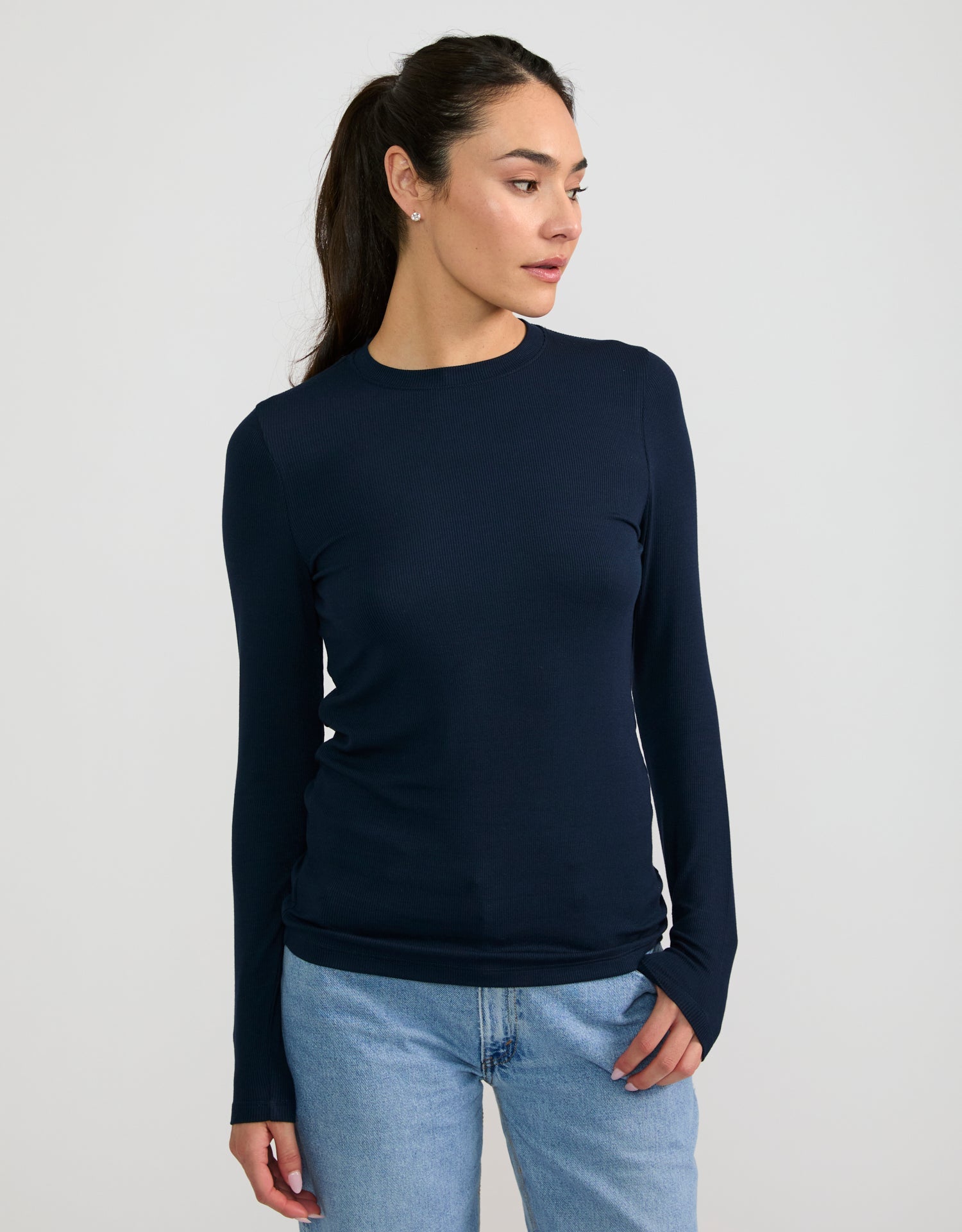 Chicago Ribbed Long Sleeve - Navy-Maison Wheat-Happy on Main