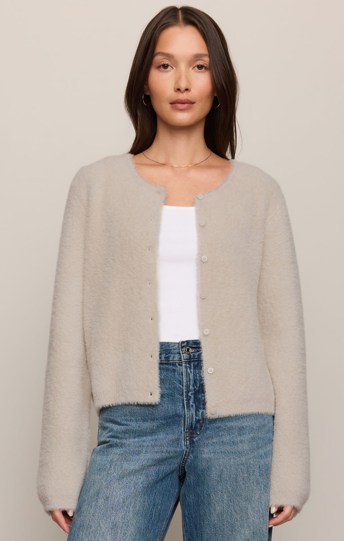 Winterglow Fluffy Cardigan - Frosted Pearl-Z Supply-Happy on Main