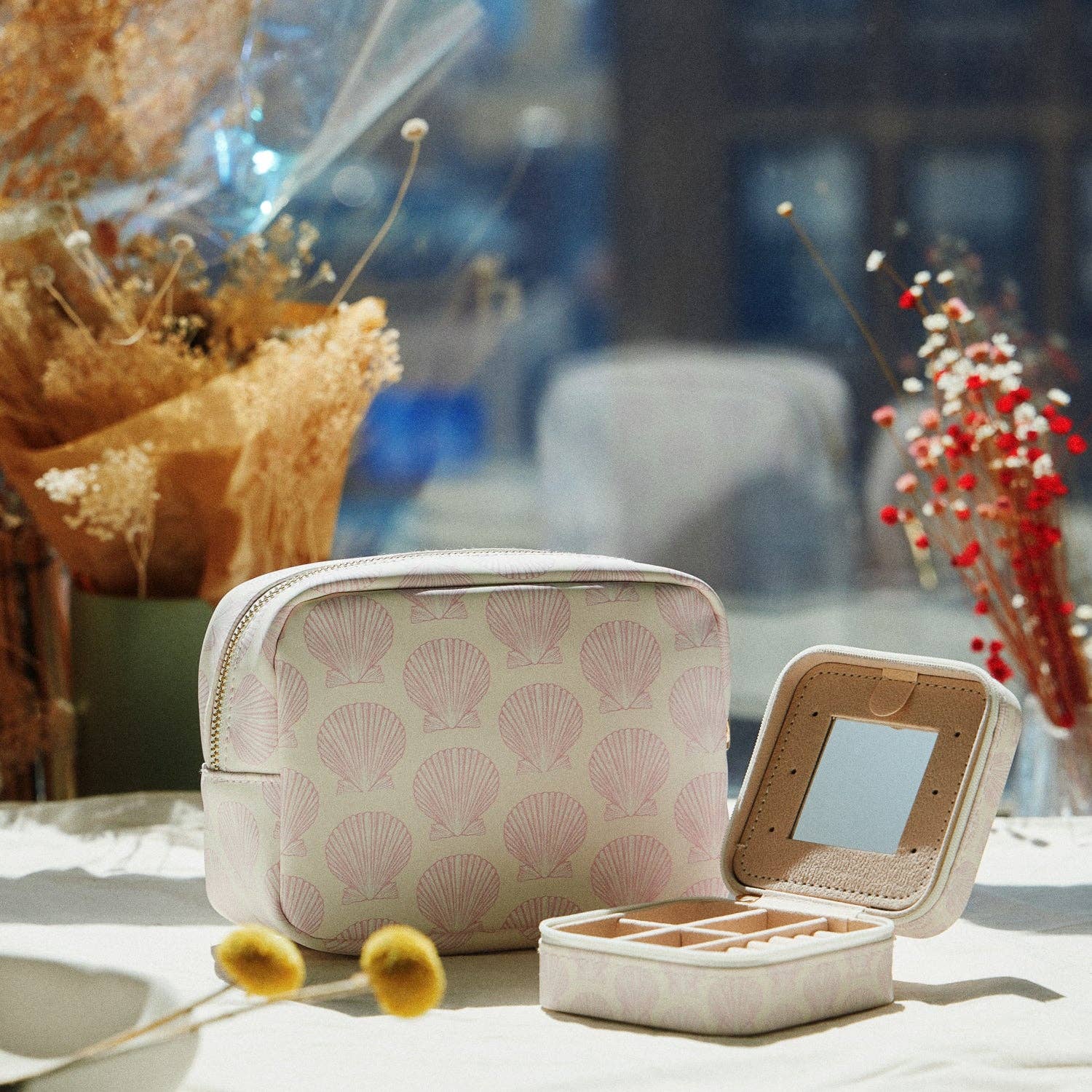 Pink Seashell Print | Cosmetic Pouch-Frem-Happy on Main
