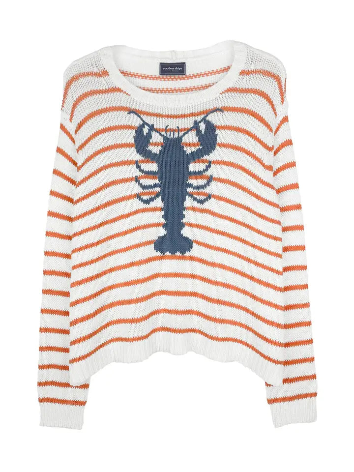 Lobster Striped Crew Cotton - White/Apricot/Twilight Sky-Wooden Ships-Happy on Main