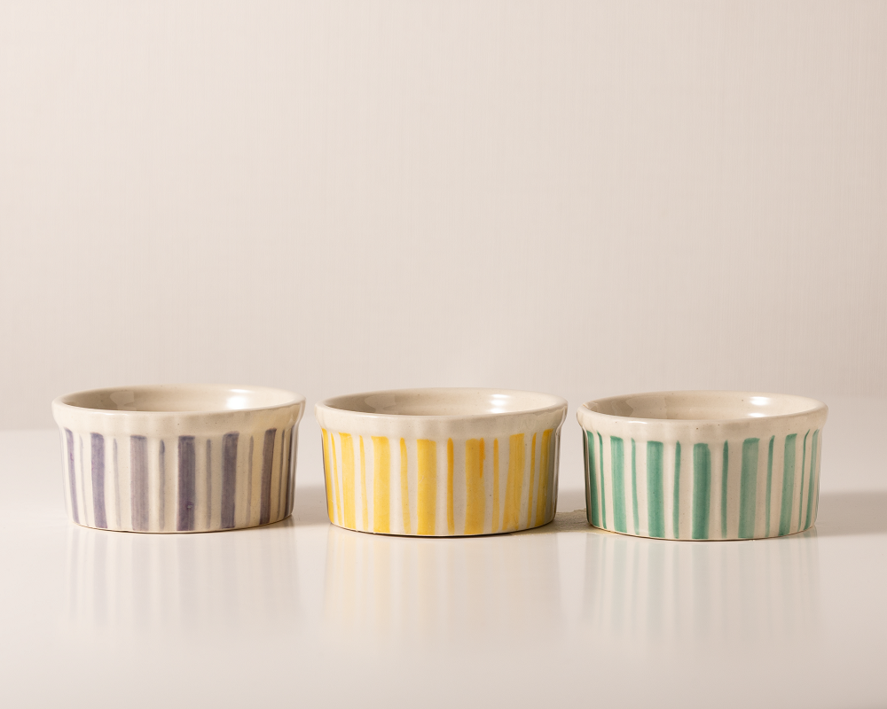 Handmade Ceramic Stripe Bowl, 75ml ( set of 3)-Home Decor-Happy on Main