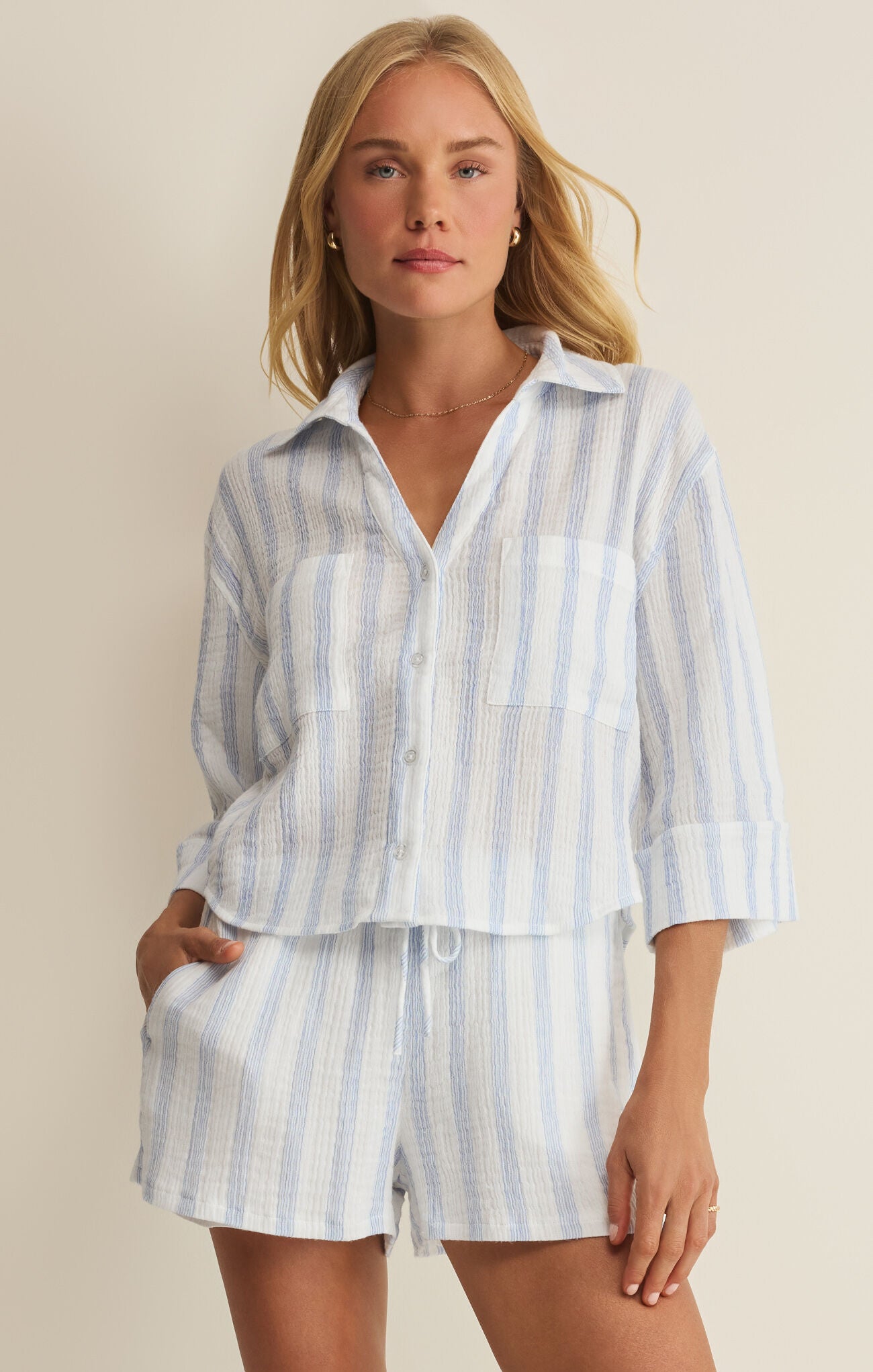 Helena Striped Shirt - Sea Salt-Z Supply-Happy on Main