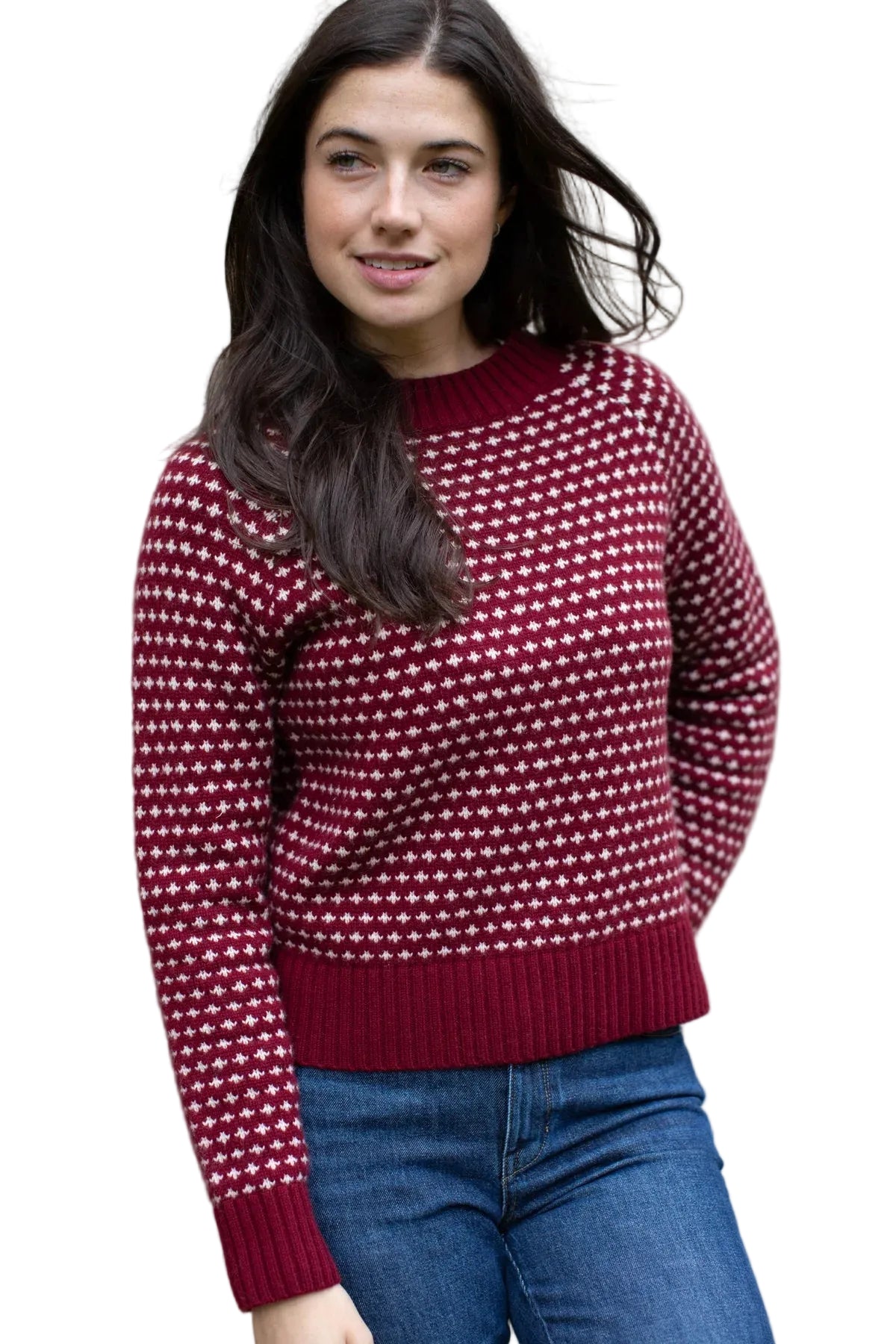Lodge Sweater - Burgundy/Ivory Birdseye-Marea-Happy on Main