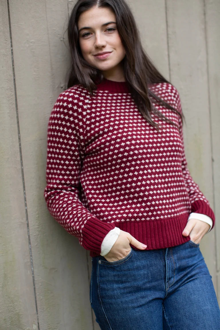 Lodge Sweater - Burgundy/Ivory Birdseye-Marea-Happy on Main
