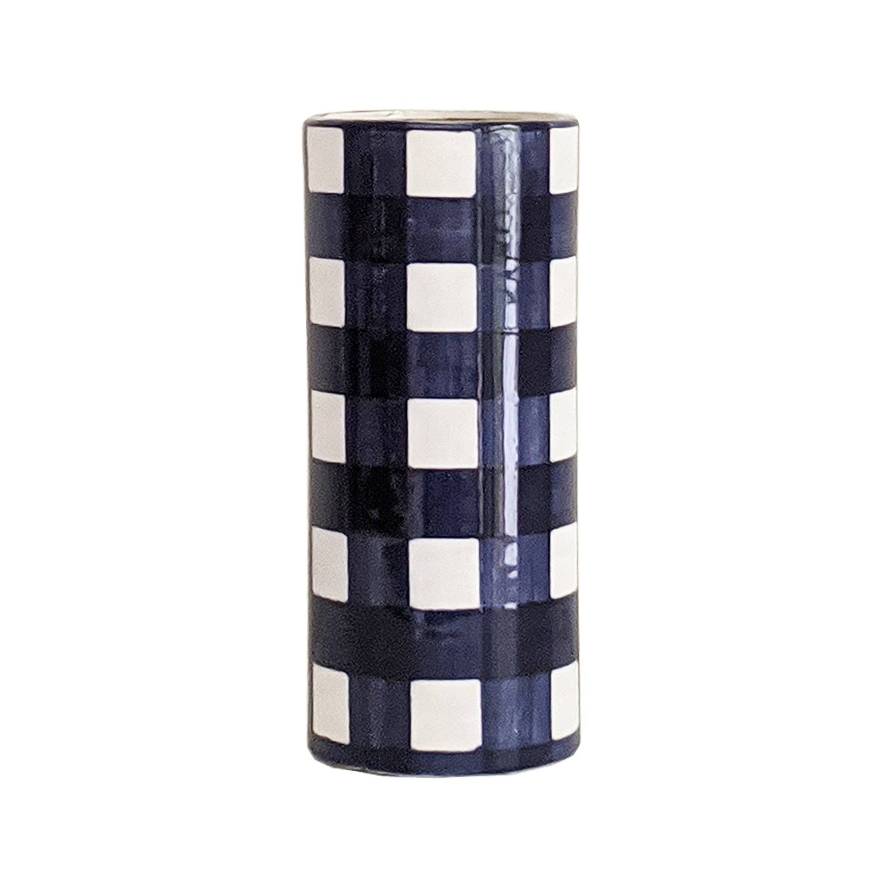Gingham Column Vase-Home Decor-Happy on Main