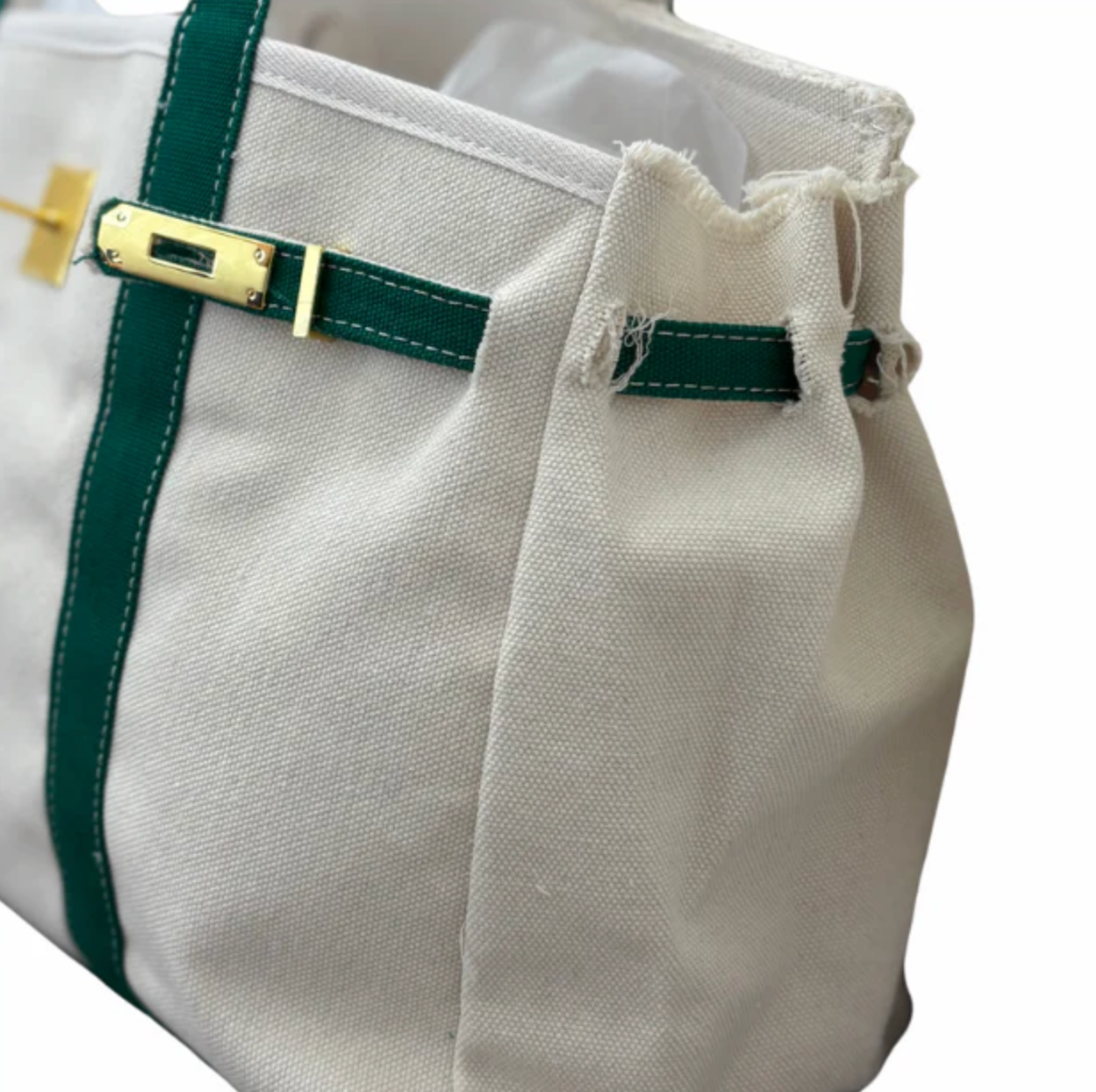 Canvas Tote Bag - Green Trim -Runway Athletics-Happy on Main