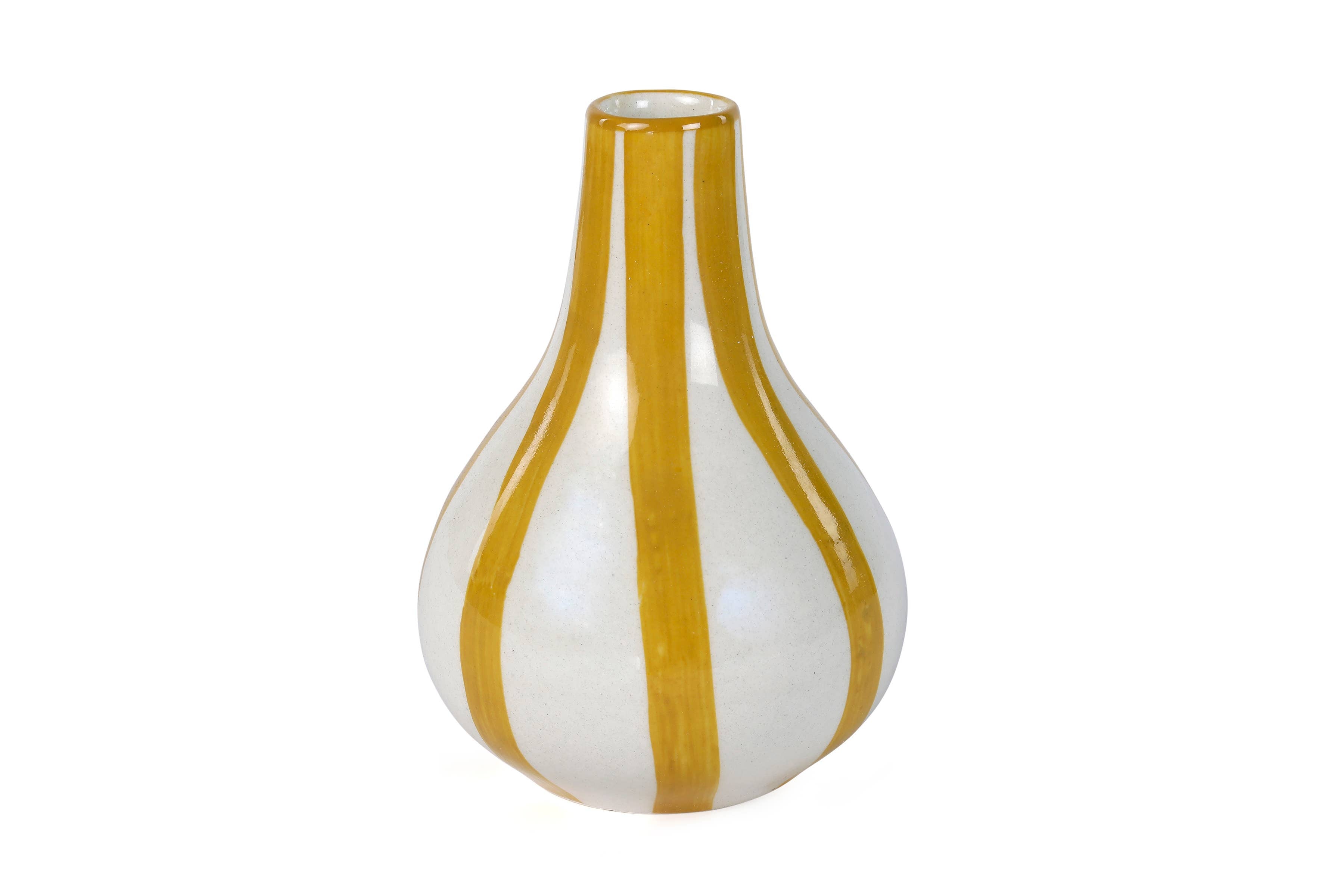 Ceramic Stripe bud vase, Yellow- 3.5 x 3.5 x 4.75 Inches-Home Decor-Happy on Main