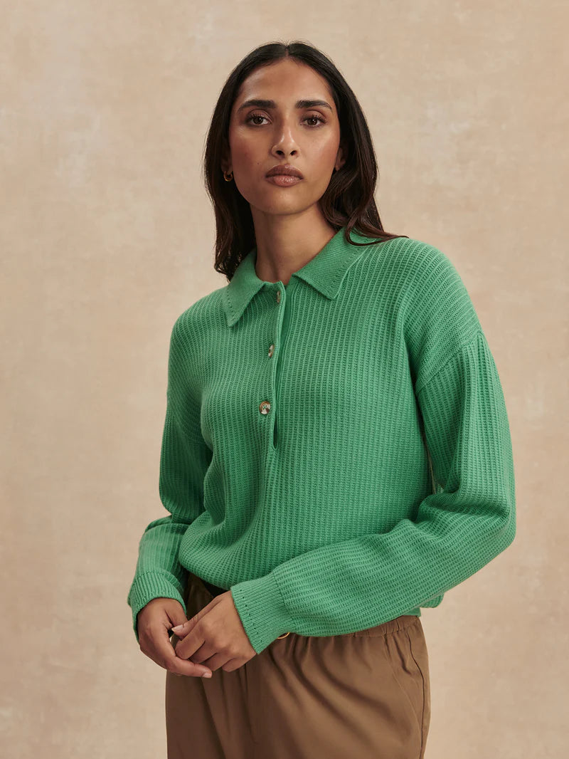 Marlie Polo Knit Sweater - Green Spruce-Varley-Happy on Main