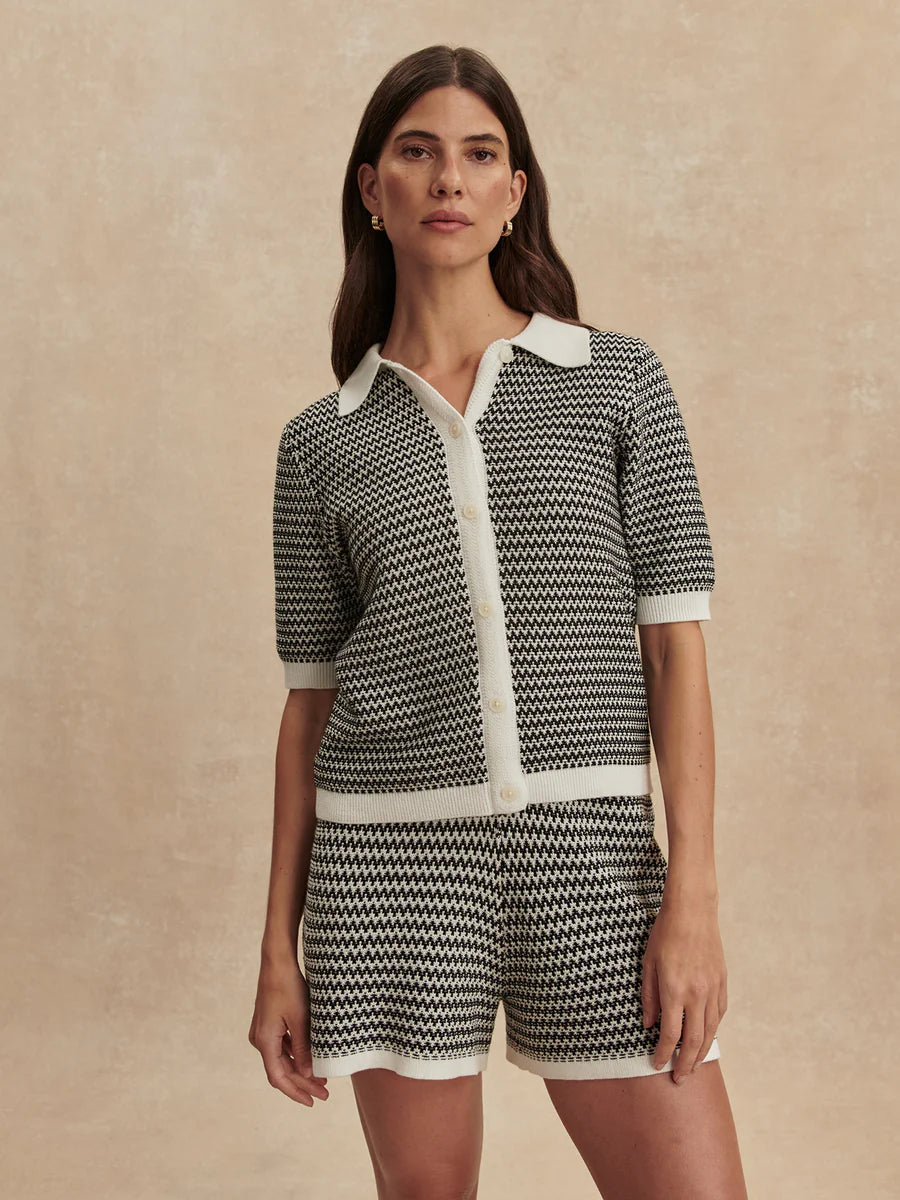Gaelle Polo Knit Top - Snow White / Black-Varley-Happy on Main