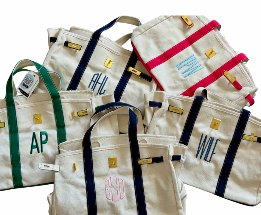 Canvas Tote Bag - Green Trim -Runway Athletics-Happy on Main