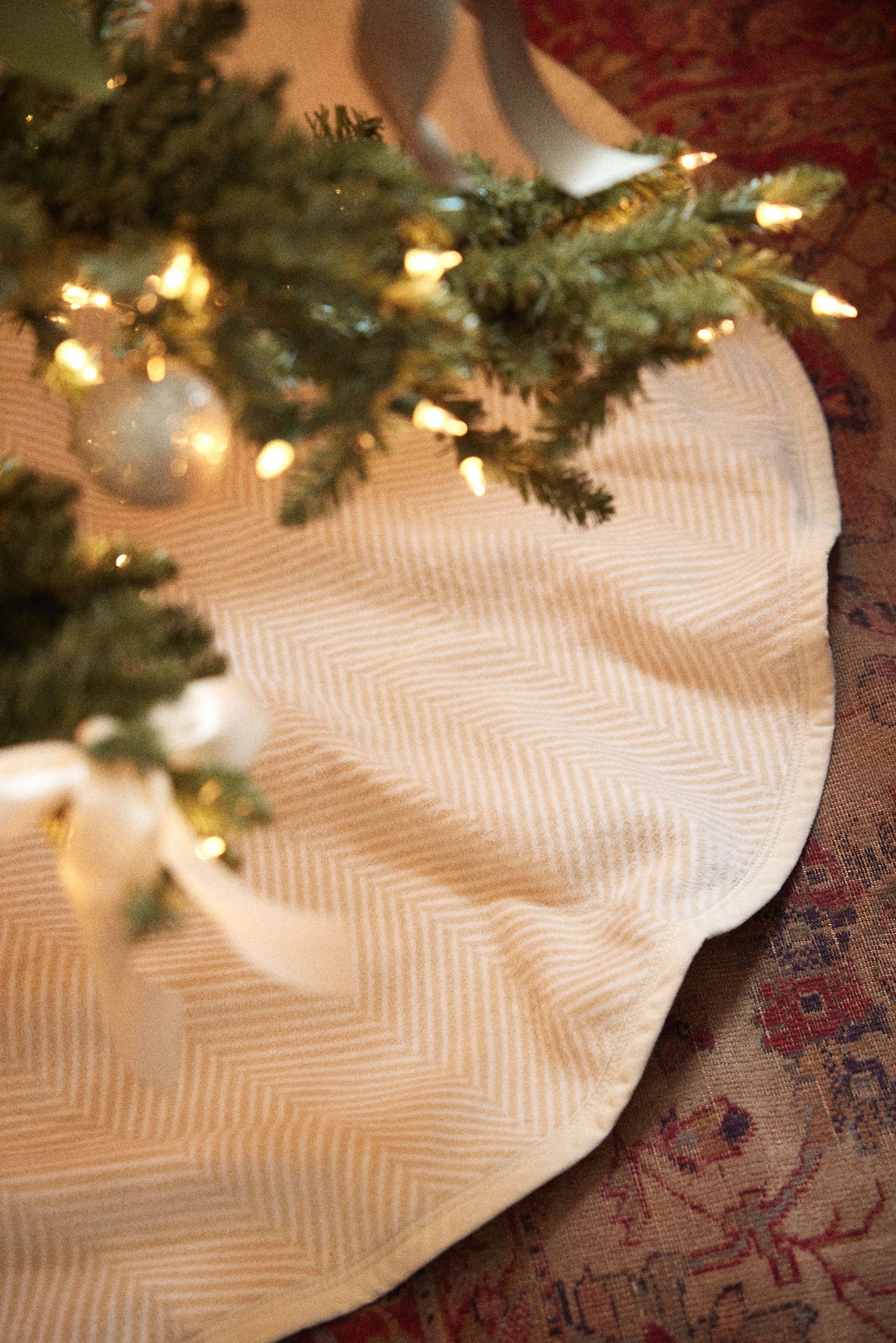 Harborview Herringbone Cream Christmas Tree Skirt-ChappyWrap-Happy on Main