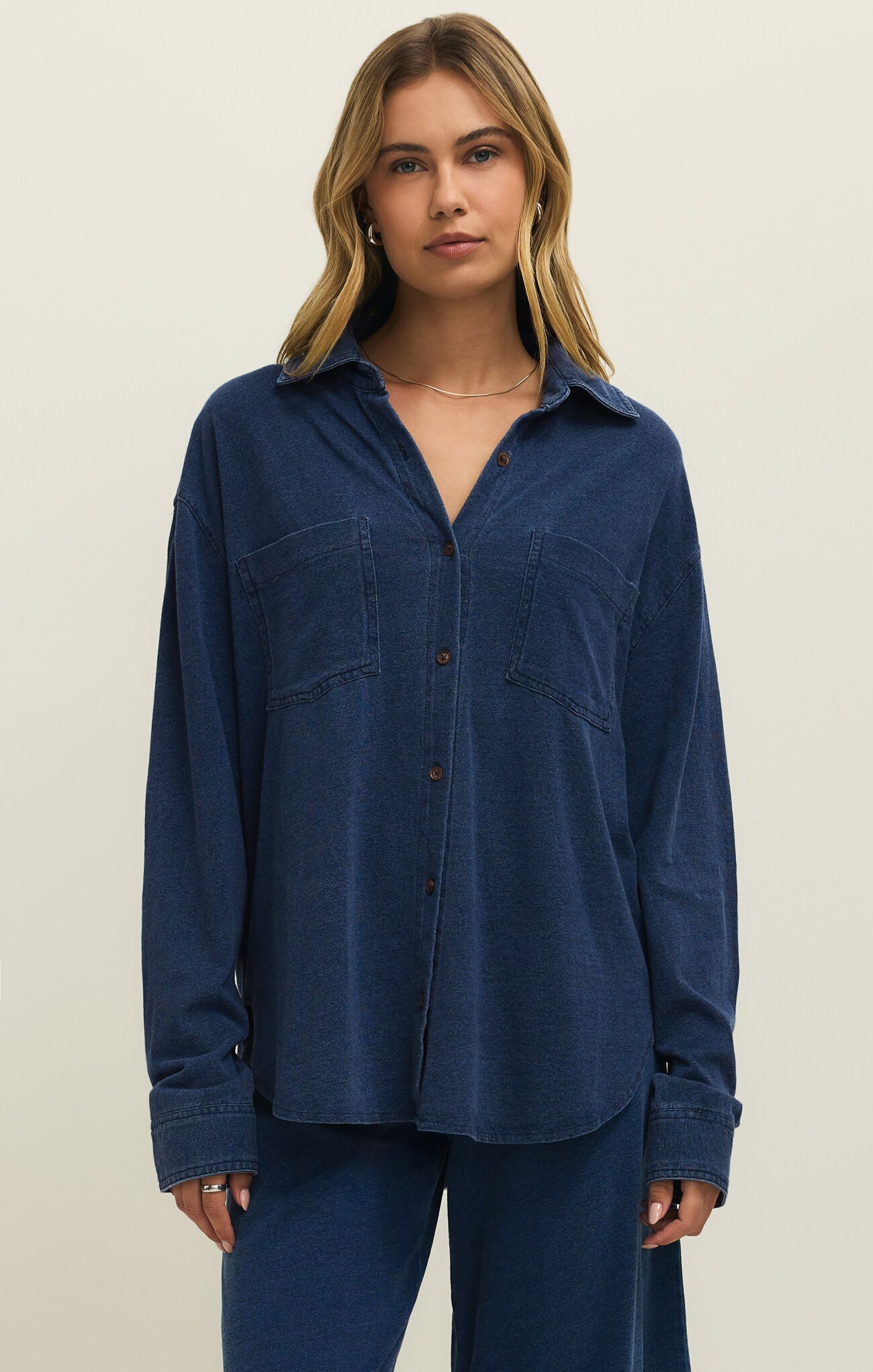 Reese Jersey Denim Button Up-Z Supply-Happy on Main
