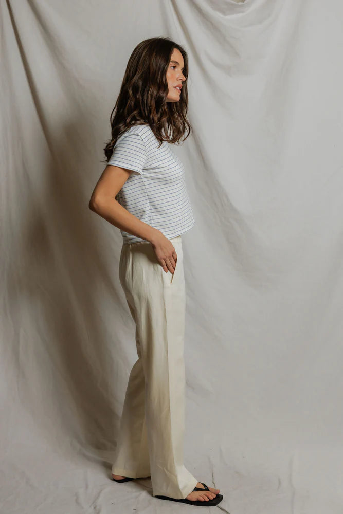 Erin Brushed Sweater Stripe Crewneck Tee - Pacific Stripe-perfectwhitetee-Happy on Main