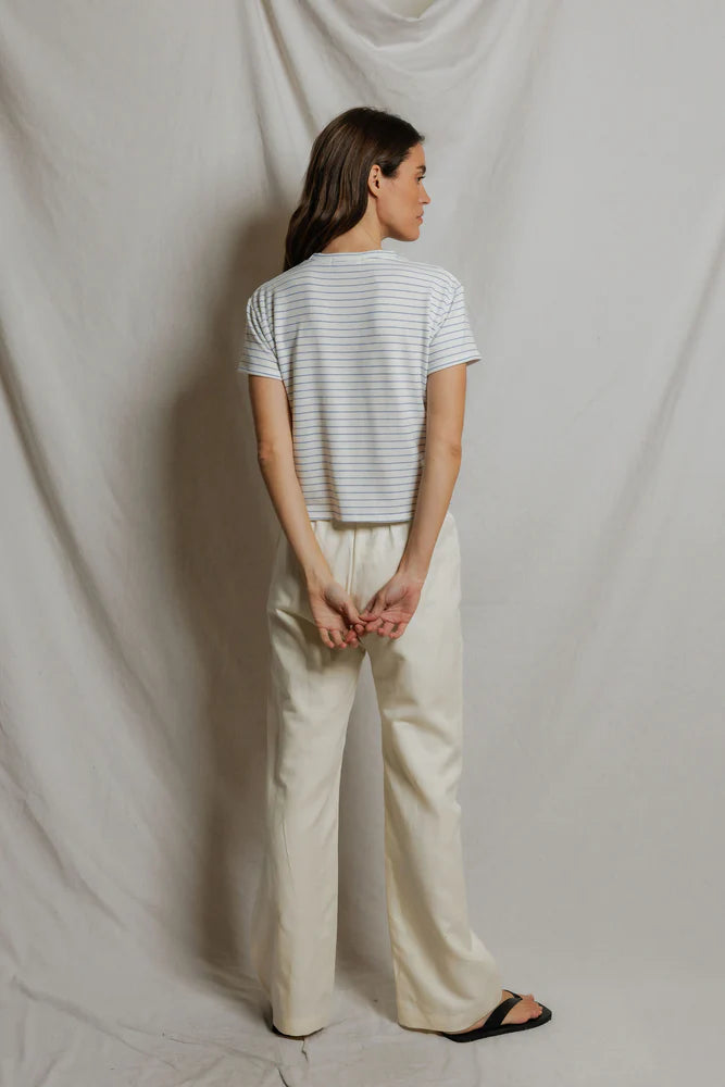 Erin Brushed Sweater Stripe Crewneck Tee - Pacific Stripe-perfectwhitetee-Happy on Main