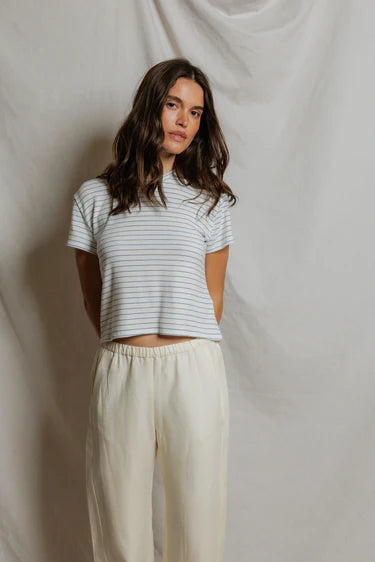 Erin Brushed Sweater Stripe Crewneck Tee - Pacific Stripe-perfectwhitetee-Happy on Main