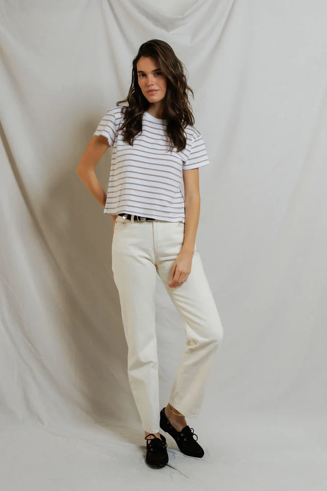 Everett Jersery Stripe Boxy Crewneck Tee - Driftwood/White Stripe-perfectwhitetee-Happy on Main