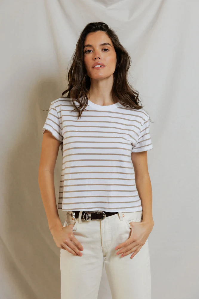 Everett Jersery Stripe Boxy Crewneck Tee - Driftwood/White Stripe-perfectwhitetee-Happy on Main
