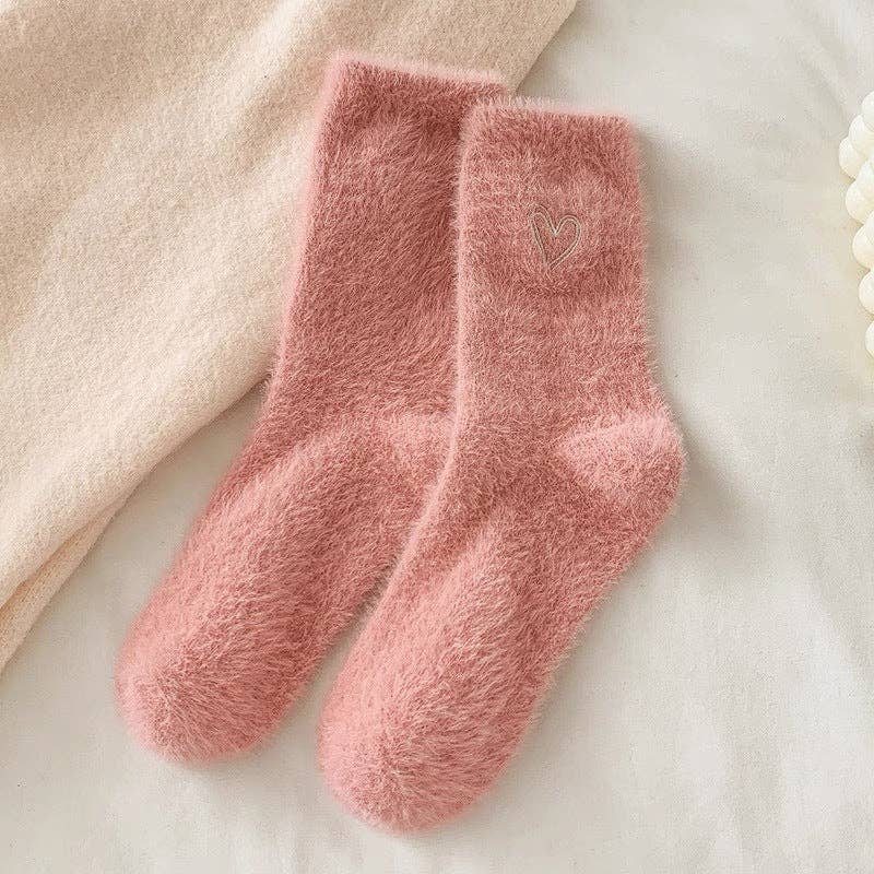 Cute Heart Embroidery Fuzzy Plush Socks DP25H516-Dipped Shop-Happy on Main