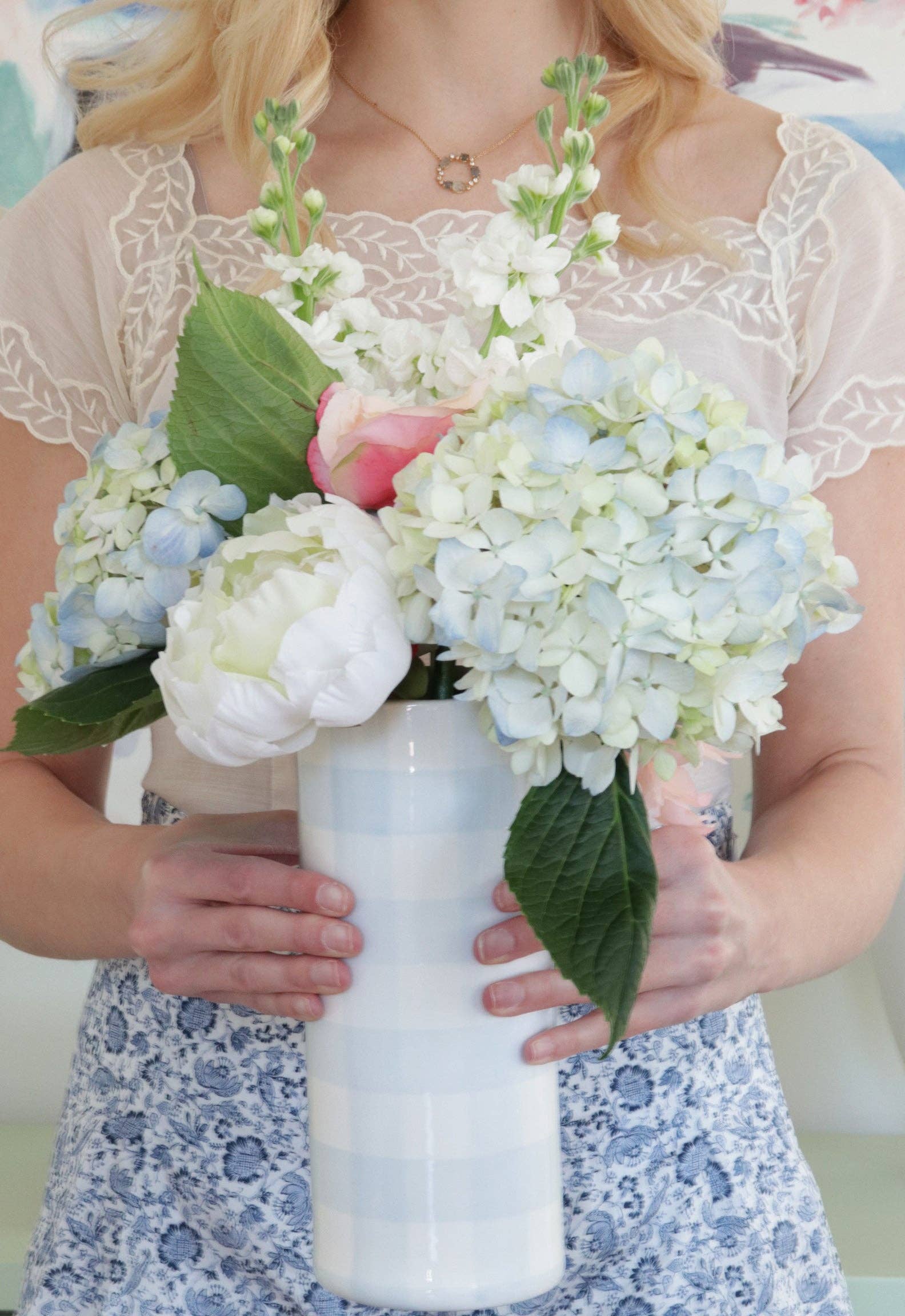 Gingham Column Vase-Home Decor-Happy on Main