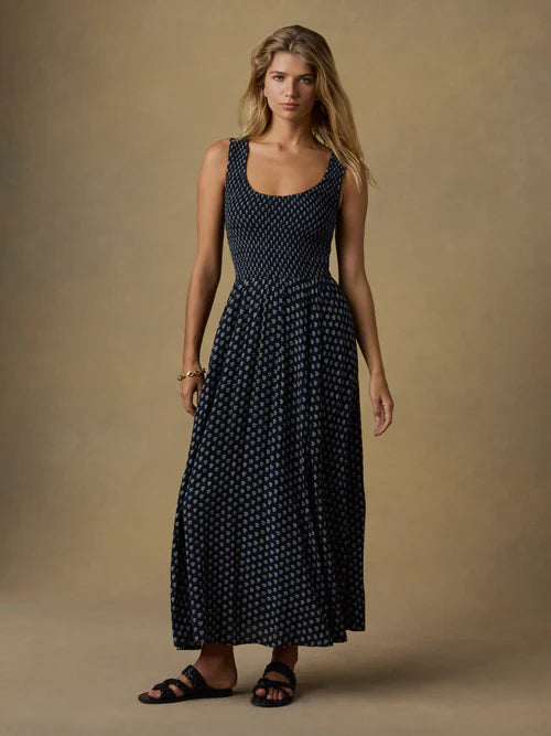 Sophia Smocked Dress - Navy Lotus Floral-Faherty-Happy on Main