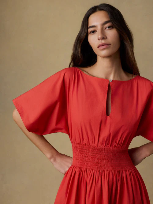 Coastal Poplin Elia Smocked Dress - Poppy Red-Faherty-Happy on Main