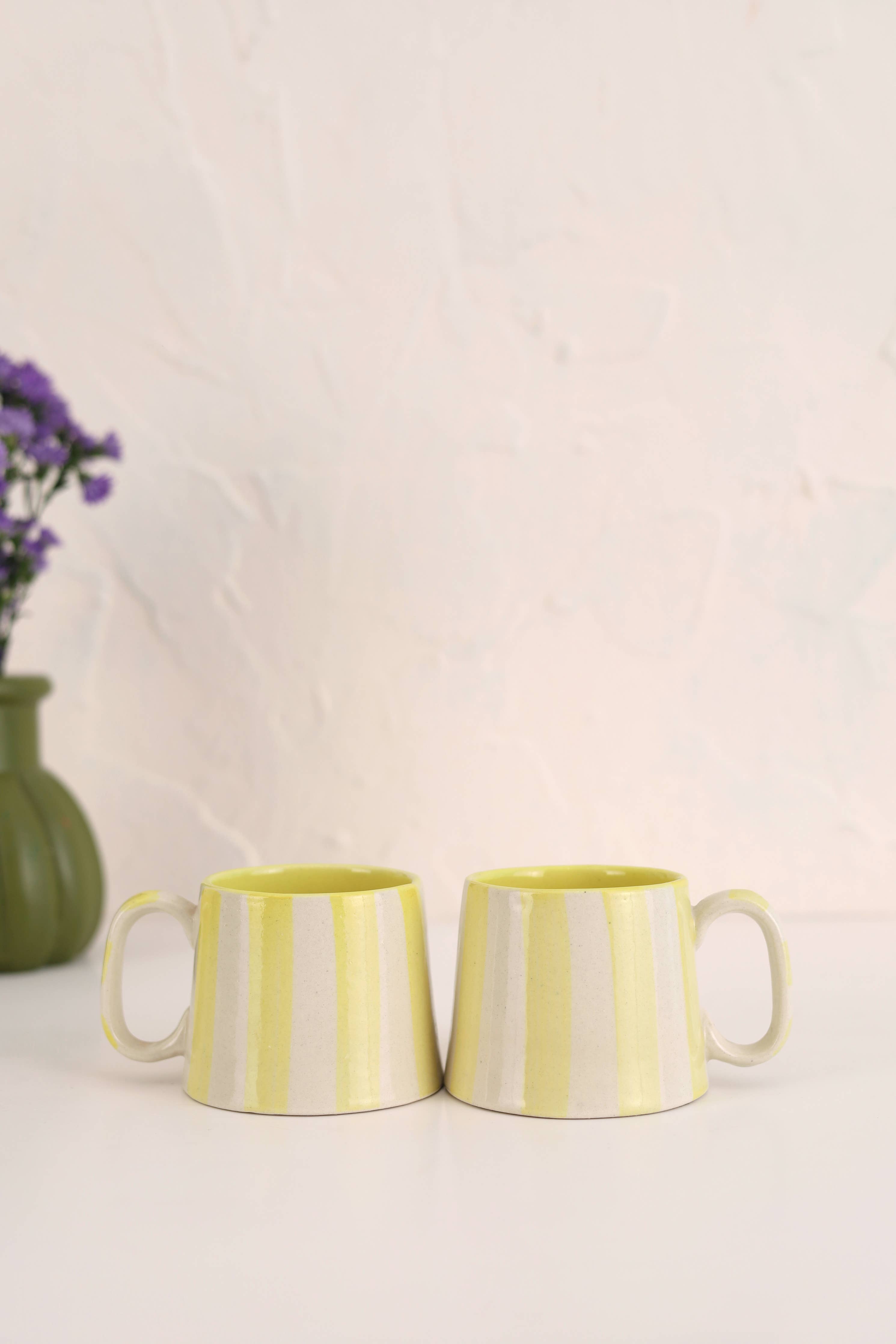 Ceramic Yellow Stripe Coffee cup- 220ml-Home Decor-Happy on Main