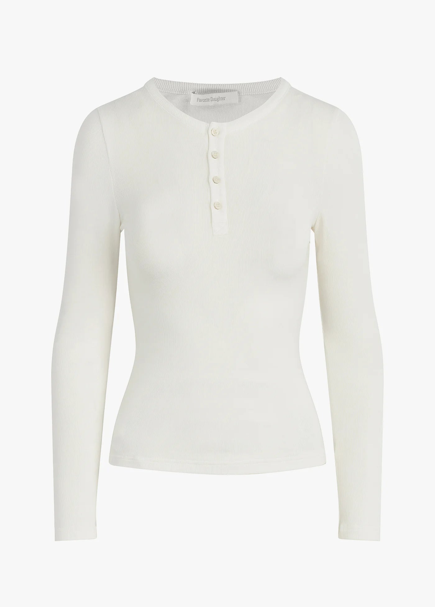 The Henley Ribbed Long Sleeve - White-Favorite Daughter-Happy on Main