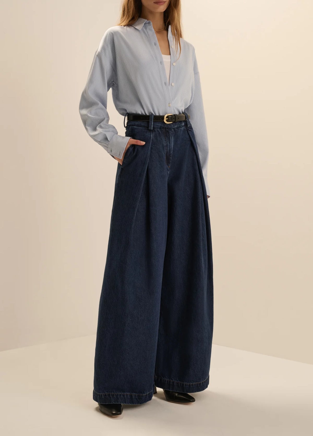 The Petite Denim Pleats for Days Pant - Dark Sea-Favorite Daughter-Happy on Main