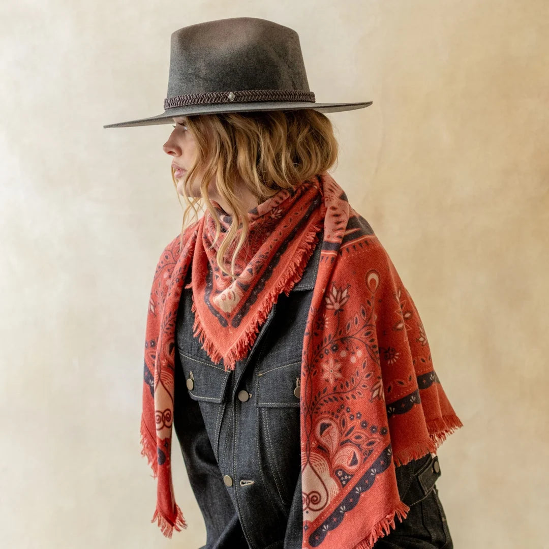 Celestial Bird Cashmere Bandana Sweater Wrap - Cranberry/Rose-Freya-Happy on Main