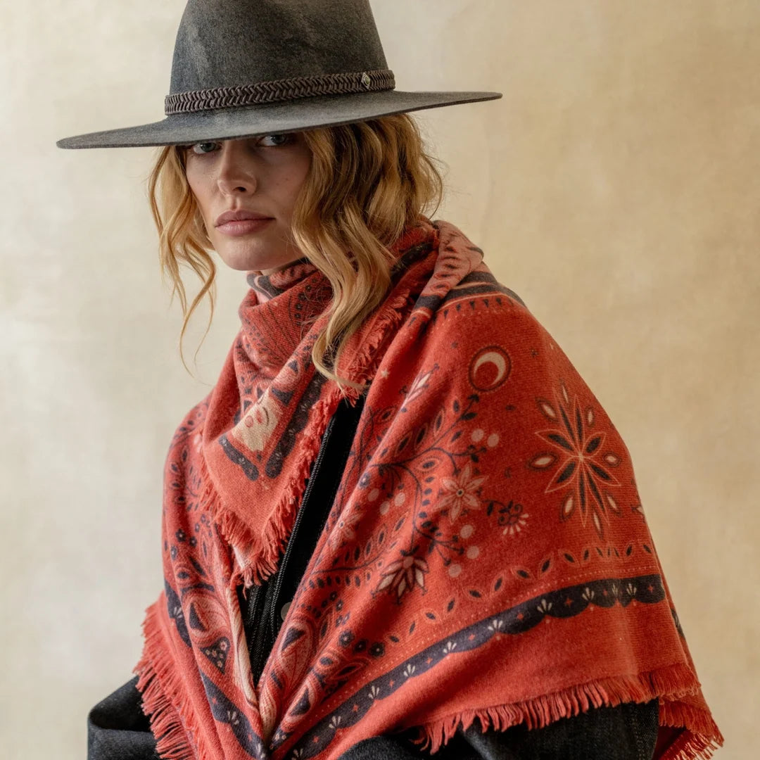 Celestial Bird Cashmere Bandana Sweater Wrap - Cranberry/Rose-Freya-Happy on Main