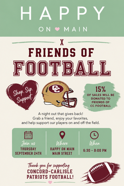 Friends of Football: Shop, Sip & Support | September 24th 6:30-8pm-Happy on Main-Happy on Main