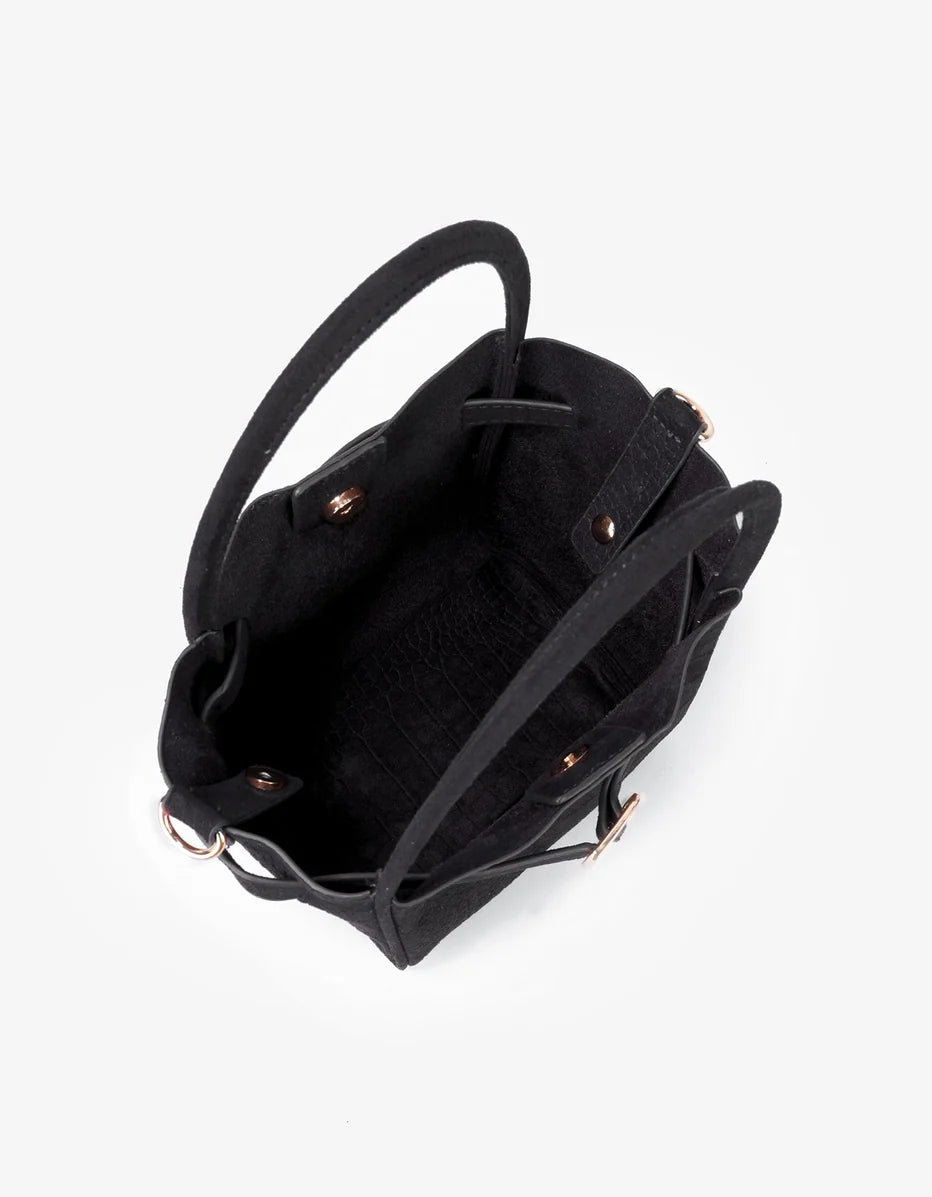 Hollace Mini Tote Faux Suede Croc Buckle Black-Remi/Reid-Happy on Main