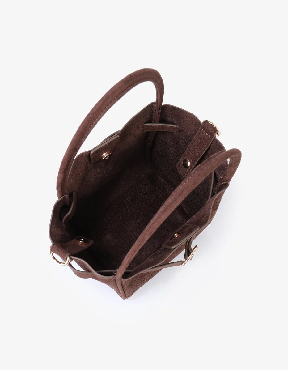 Hollace Mini Tote Faux Suede Croc Buckle Chocolate-Remi/Reid-Happy on Main